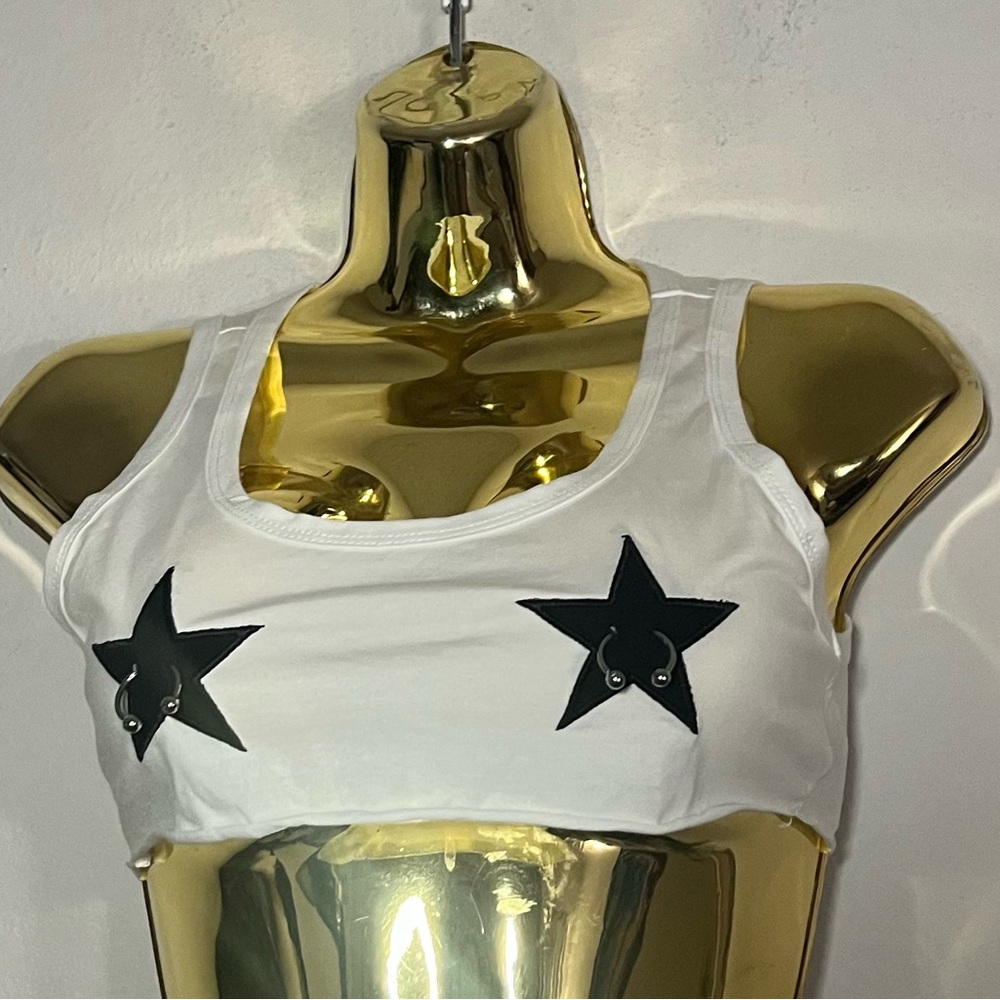 SHEIN White Crop Top Black Star Accents S